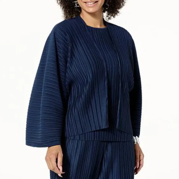 Wynne Layers Pear Green Yellow Plisse Pleated Knit Shrug Cardigan 2X - Picture 1 of 2